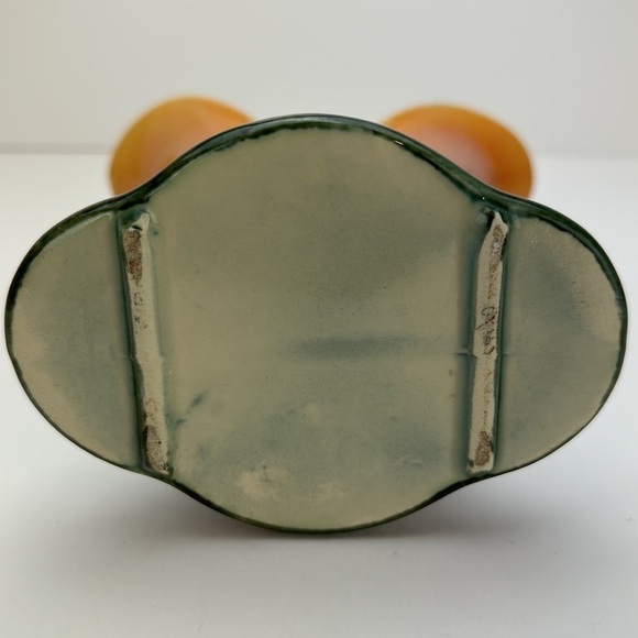 Vintage Hull Pottery Double Cornucopia Vase 103 Mottled Orange and Green - Picture 4 of 15